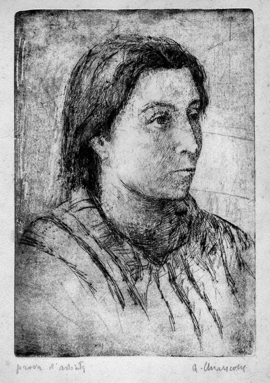 Testa femminile, sd 1920-’21, acquaforte, cm 23,5x16,8